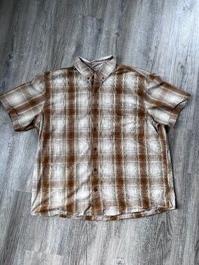Carhartt Men's Size XXL Brown Plaid Relaxed Fit Button Up Short Sleeve Shirt